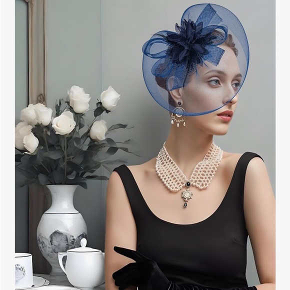 New Elegant Navy Blue Fascinator Hat - Picture 4 of 6